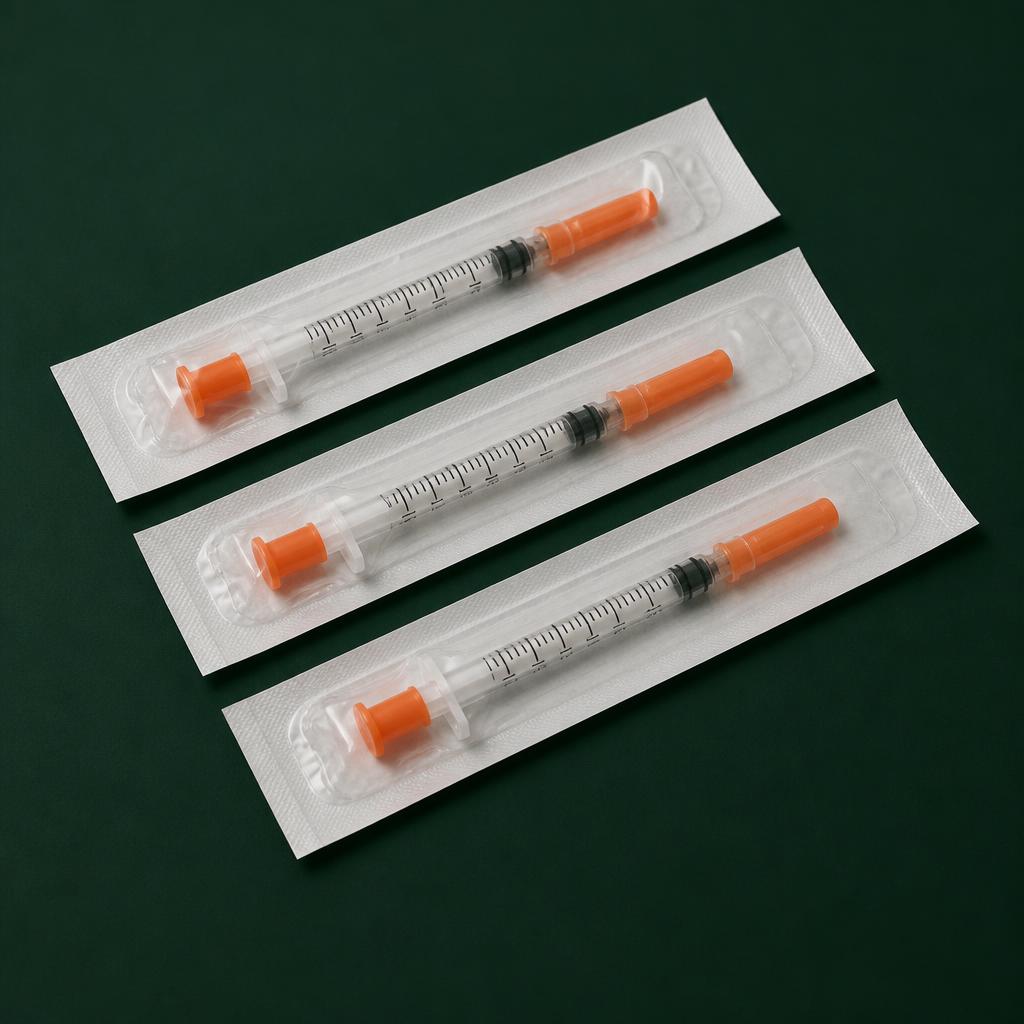 Insulin syringes in sterile packaging